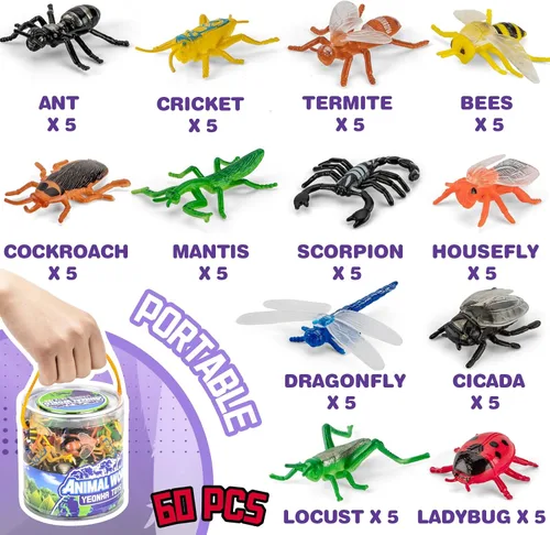 Miniatura 2 de 60 piezas de mini juguetes de insectos con caja de regalo, figura de insectos de plástico para niños, decoración de fiesta temática de insectos