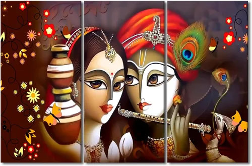 Miniatura 11 de Pintura india hindú Dios Señor Krishna imágenes sobre lienzo, arte de pared de 3 piezas, arte de pared moderno, decoración del hogar para sala
