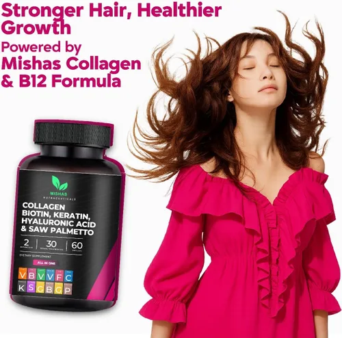 Miniatura 5 de Multi Collagen Hair Pills – Biotina 10,000 mcg, queratina y ácido hialurónico – Crecimiento del cabello – Piel y uñas Vitaminas y bloqueador de DHT