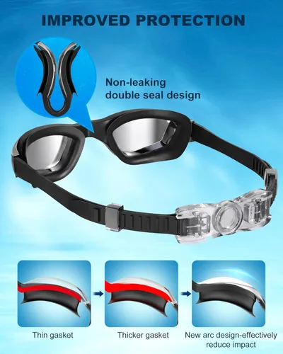 Miniatura 5 de Gafas de natación sin fugas con clip de nariz, tapones para los oídos, gorro de natación y funda para hombres y mujeres Negro