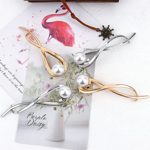Miniatura 7 de Ahoney 4 pasadores de perlas para mujer, pinzas francesas 4.2 con perlas elegantes para cabello grueso (plata + dorado)