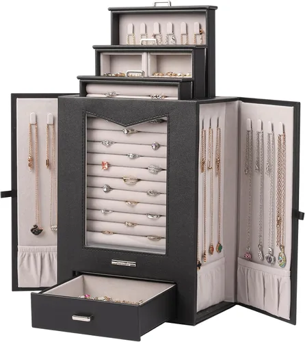 Homde Organizador de joyas con ganchos transparentes para collares de ventana, regalo para mujeres, caja de joyería para collares, anillos, aretes,
