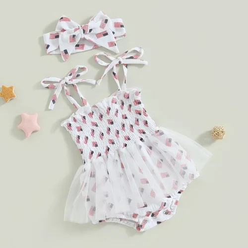 Miniatura 6 de Mameluco de verano para bebé recién nacida, con margaritas, sin mangas, con correa de tul, con diadema