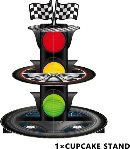 Miniatura 3 de Soporte de 3 niveles para cupcakes con temática de coche de carreras, fiesta de cumpleaños, soporte para pasteles, diseño de semáforo, decoración
