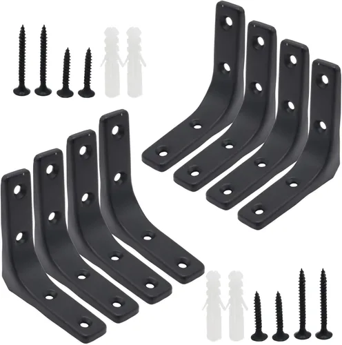 Miniatura 10 de 8 piezas de soportes en L de 2 pulgadas, soportes de esquina de montaje en pared resistentes en blanco para madera, estantes, gabinetes, soporte