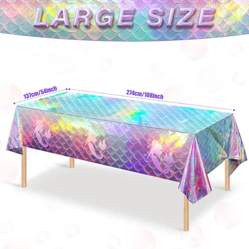 Miniatura 3 de 1 mantel de plástico iridiscente de sirena, manteles desechables con láser de sirenas, funda de mesa desechable para niñas, cumpleaños, bodas