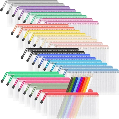Miniatura 8 de Umriox Bolsa transparente para lápices, 9.2 x 4.7 pulgadas (10 colores, 20 paquetes), bolsas para lápices A6 con cremallera a granel, bolsa de malla