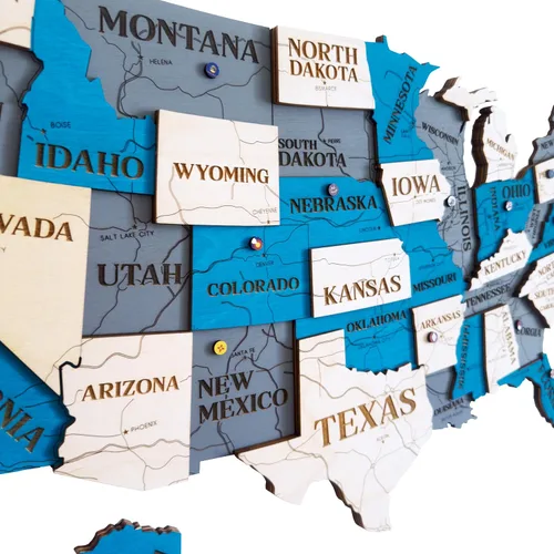 Miniatura 10 de Mapa de madera de EE. UU. lugares visitados - Mapa de madera de Estados Unidos con pines - Arte de pared decorativo 3D de rastreador de viajes