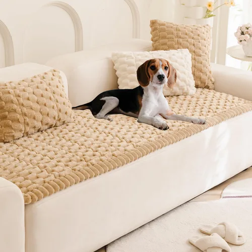 Miniatura 10 de Tiwwie Funda de sofá para perros, fundas de sofá para mascotas de textura esponjosa, fundas de sofá geométricas de jacquard coral, lavables