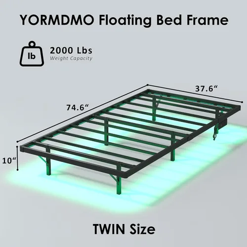 Miniatura 2 de YORMDMO Base de cama flotante tamaño individual, marco de cama resistente con luces LED inteligentes y estación de carga, cama moderna de plataforma