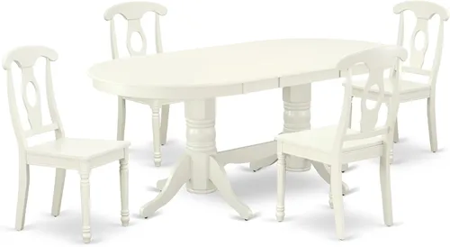 East West Furniture Vancouver - Juego de cocina de 5 piezas para 4 personas, incluye una mesa de comedor ovalada con hoja de mariposa y 4 sillas de