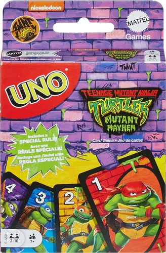Mattel Games UNO Teenage Mutant Ninja Turtles Mutant Mayhem Juego de cartas para niños y noches familiares, fiestas, viajes, camping y más