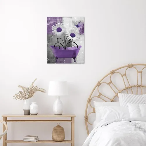 Miniatura 5 de HVEST Arte de pared retro floral morado para sala de estar, casa de campo, margaritas y mariposas en lienzo geométrico abstracto, arte de pared