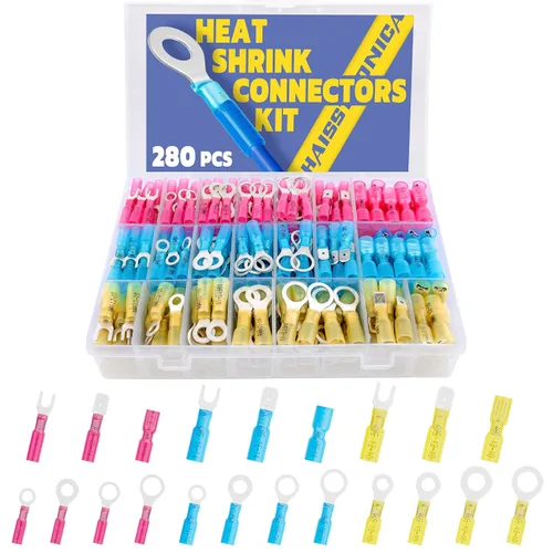 Miniatura 7 de Haisstronica - Juego de 280 conectores de cable termoencogible grado marino, kit de conectores eléctricos de cobre rojo estañado, horquilla, pala