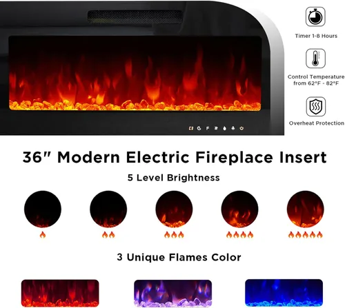 Miniatura 3 de AMERLIFE Moderno soporte de TV con chimenea de 70 pulgadas con chimenea eléctrica de 36 pulgadas y 2 estanterías LED de almacenamiento grandes, Todo