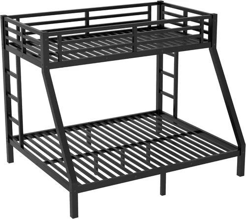 Miniatura 10 de Bellemave - Litera de cama individual XL sobre queen de metal resistente para adultos, color negro