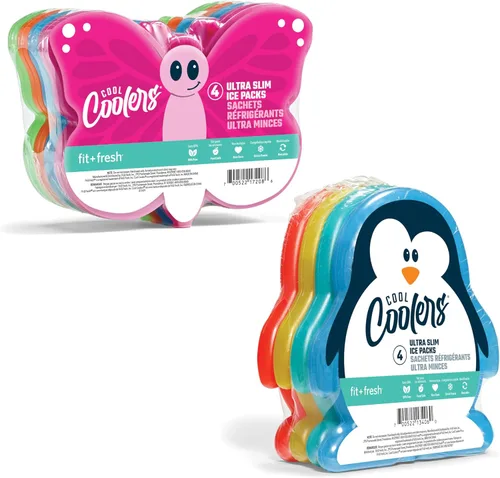Miniatura 10 de Fit & Fresh Cool Coolers - bolsas de hielo delgadas para loncheras, bolsas y hieleras, formas acuáticas para niños Mariposa (4 unidades)