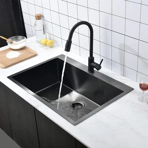 Miniatura 2 de VAPSINT Fregadero de cocina negro empotrable de 28 pulgadas, fregadero de cocina de acero inoxidable calibre 16 negro metálico de montaje superior