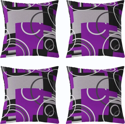 Miniatura 9 de Fundas de almohada geométricas modernas con rayas en rojo, marrón y negro, diseño retro de círculos y remolinos, juego de 4 fundas de almohada de 16