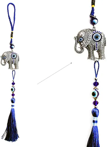 Miniatura 7 de LUCKBOOSTIUM Adorno único y elegante de elefante feliz con cristal azul y borla colgante de protección espiritual para la salud y la buena suerte