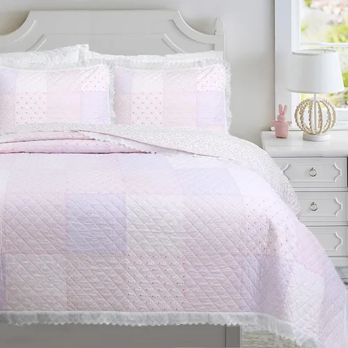 Miniatura 12 de Juego de ropa de cama de algodón de 6 piezas con estampado de corazones, mariposas y lunares, a rayas, rosa, morado, blanco, de algodón, con 3