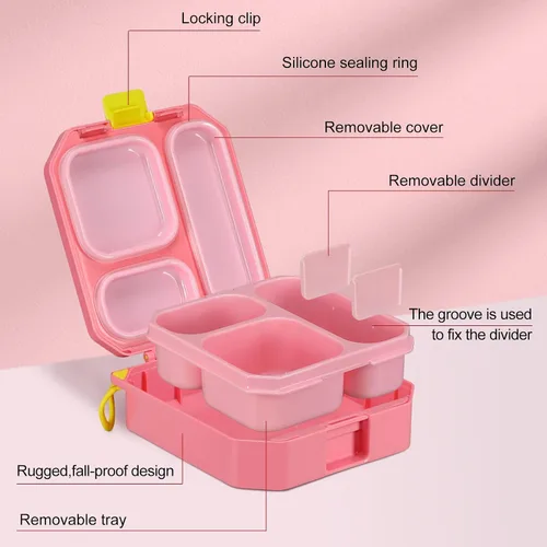 Miniatura 2 de wiwens Lonchera Bento para Niños con Termo para Sopa de 12 oz a Prueba de Fugas, Contenedor de Comida para Almuerzo con 5 Compartimentos, Frasco
