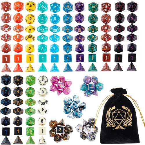 Miniatura 13 de Coyeekn Juegos de Dados DND, 10 X 7 Juegos (70 Piezas) Dados Poliédricos para Dungeons and Dragons RPG MTG D&D Juego de Mesa con 1 Bolsa Grande D4