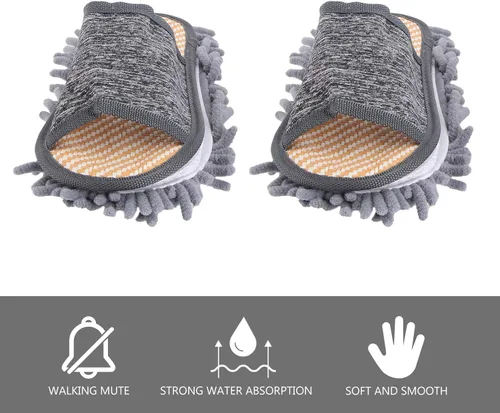 Miniatura 13 de Zapatillas de limpieza de pisos de microfibra, zapatos lavables para limpiar el polvo, zapatos de trapeador desmontables para limpieza de pisos
