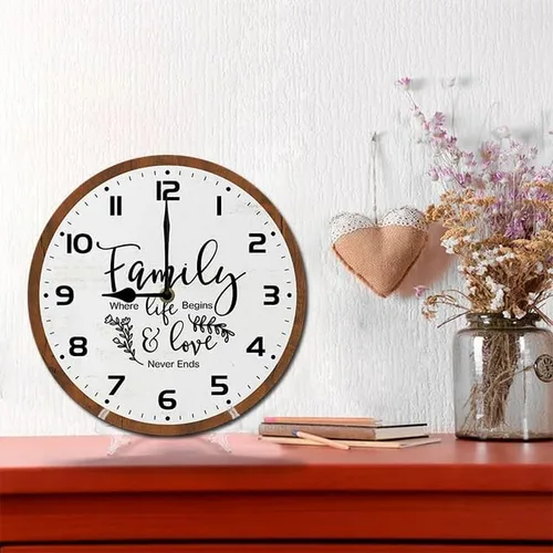 Miniatura 5 de Family Where Life Begins & Love Never Ends - Reloj de pared con pilas de 10 pulgadas, reloj de pared de madera para cocina, reloj de pared rústico K7