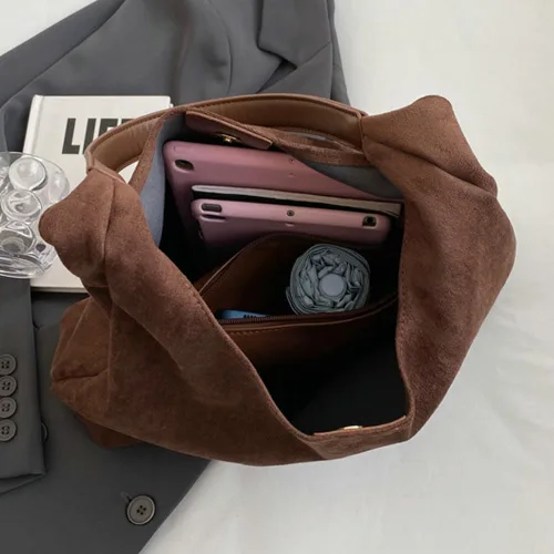 Miniatura 5 de Bolsos de ante modernos para mujer Bolsos de trabajo Bolsos de ante retro Bolso de mano holgado para viajes Bolso de oficina Bolso universitario 2025