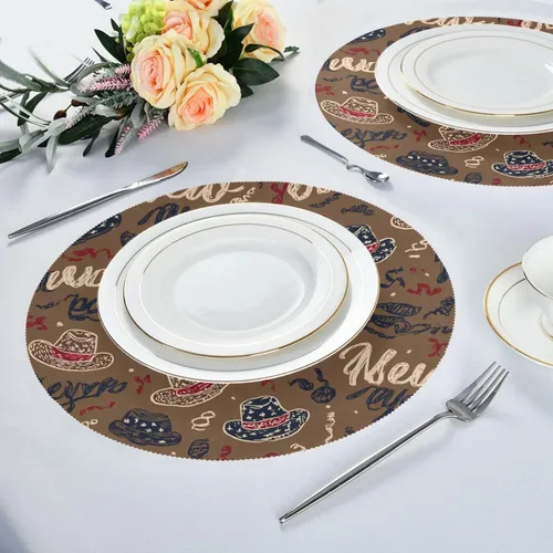 Miniatura 6 de Cowboy New Year Place mat Round placemats for Dining Table Set of 4 15x15 in manteles redondos para mesa