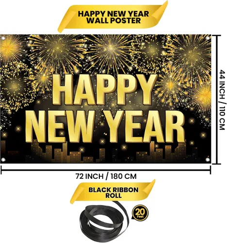 Miniatura 3 de KatchOn, Cartel extra grande de feliz año nuevo – 72 x 44 pulgadas Cartel para noche de fiesta de Año Nuevo Fondo de Nochevieja
