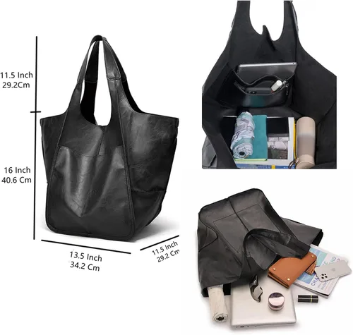 Miniatura 6 de KlaOyer Bolso de mano de cuero de gran capacidad para trabajo, de cuero sintético, bolso de mano y bolso de mano grande y suave bolsa de compras