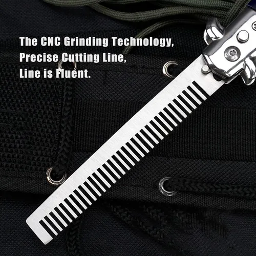 Miniatura 4 de Switchblade - Peine de bolsillo plegable, peine de barba de acero inoxidable para hombres, peines de bigote de dientes finos diseñados para Negro