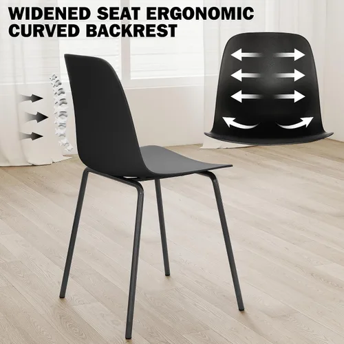 Miniatura 7 de Juego de 4 sillas de cocina de mediados de siglo, sillas de comedor de plástico negro, sillas para exteriores con patas de metal para sala de estar