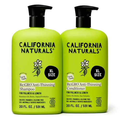 California Naturals Re:GRO Juego de shampoo y acondicionador, contra la caída y apoyo al crecimiento del cabello, para todo tipo de cabello, vegano,