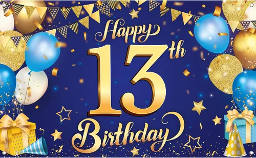 Miniatura 14 de KatchOn, Cartel de feliz cumpleaños número 13, negro y dorado, extragrande, 72 x 44 pulgadas, telón de fondo de feliz cumpleaños, pancarta de feliz