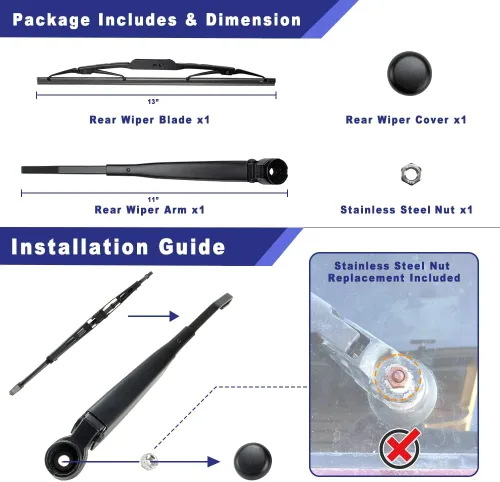 Miniatura 2 de Kit de brazo y cuchilla de acero para limpiaparabrisas trasero compatible con Dodge Grand Caravan 2008-2010, Chrysler Town & Country