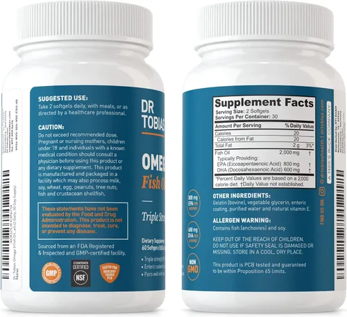 Miniatura 8 de Dr. Tobias Omega 3 Aceite de pescado y suplementos de apoyo para las articulaciones, apoya el corazón, el cerebro, el sistema inmunológico, la salud