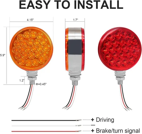 Miniatura 6 de NeaLia Luces de Guardabarros de Pedestal Redondas de 4 pulgadas, 48 Luces LED de Señal de Giro de Doble Cara para Remolque de Camión Semi, 2PCS