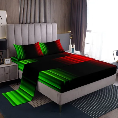 Miniatura 12 de Feelyou Juego de sábanas decorativas con ombre abstracto para niños y adolescentes, juego de sábanas rojas y negras de moda para dormitorio de niñas