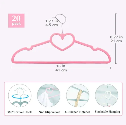 Miniatura 6 de Paquete de 20 perchas de terciopelo antideslizantes de 16 pulgadas para adultos, perchas delgadas con gancho giratorio de 360 grados, duraderas