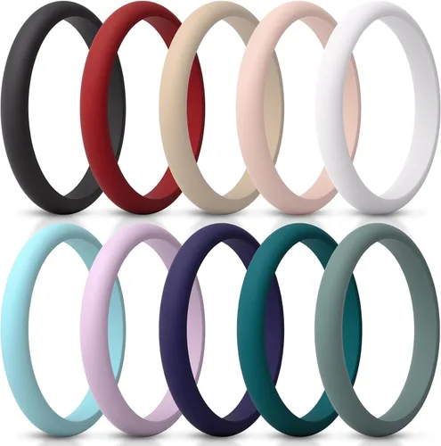Miniatura 11 de ThunderFit - Realzadores de anillos de silicona delgados y apilables para mujer, alianzas de boda de silicona, 2.5 mm de ancho y 2 mm de grosor