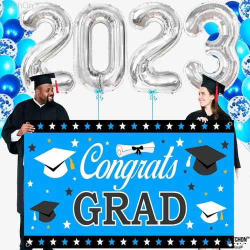 Miniatura 7 de KatchOn, Globos azules 2023 y pancartas de graduación – Grandes, paquete de 30 Cartel de felicitación de graduación Decoraciones de graduación