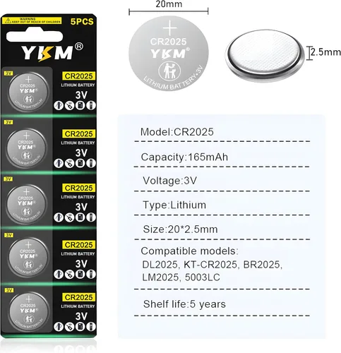 Miniatura 2 de YKM Paquete de 5 baterías CR2025 DL2025 de litio de 3 V para el control remoto del coche 2025