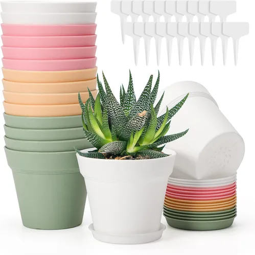 GREANER 16 macetas para plantas, macetas de 4 pulgadas para plantas de interior, macetas para suculentas con 20 etiquetas de plástico para jardín,