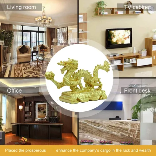 Miniatura 8 de Estatua y figuras y esculturas y coleccionables de oro chino del dragón del feng Shui para la suerte y el éxito