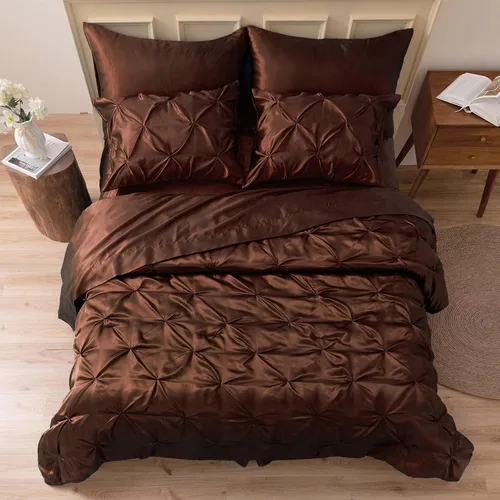 Miniatura 28 de MR&HM Juego de ropa de cama con edredón satinado King de 7 piezas - Juego de cama lujoso con pliegues, con edredón, sábana plana, sábana ajustada