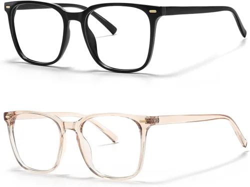 Miniatura 2 de Oversized Square Blue Light Blocking Glasses for Women Men, Anti-Fatigue Computer Monitor Glasses Reduce Eye Strain Negro+marrón transparente