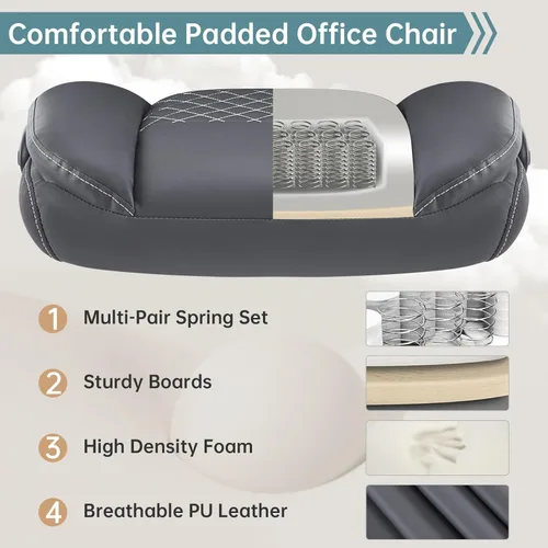 Miniatura 6 de YFO Silla de oficina de cuero, silla ergonómica de escritorio de oficina en casa, silla de oficina ejecutiva giratoria con soporte trasero con Gris